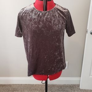 Velour top with ribbon neck closure